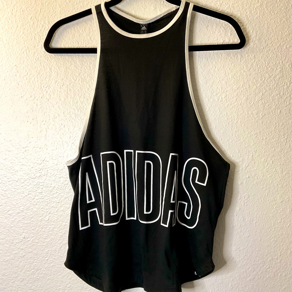 Adidas Black Medium Sport Workout Top New With Tags White Adidas Logo Racerback